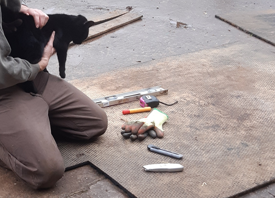 Man working on flooring