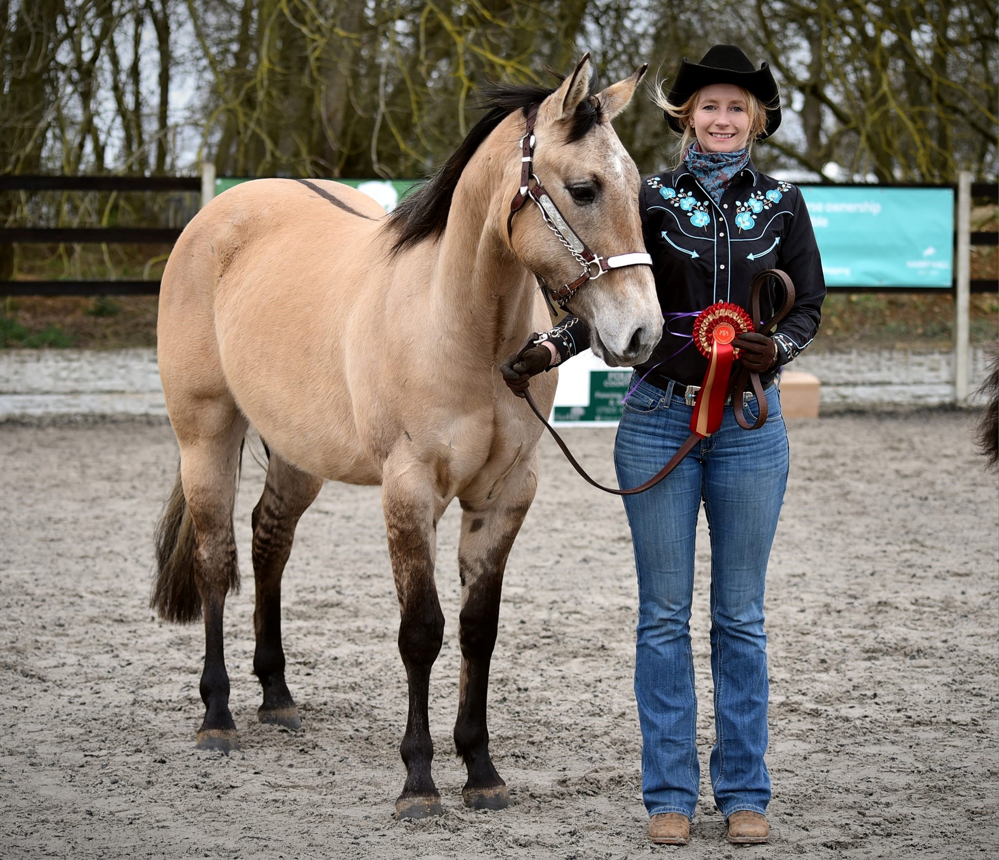 Woman and brown horse